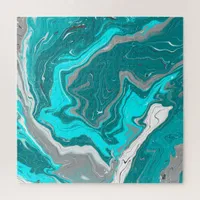 Turquoise and Teal Marble Fluid Art Jigsaw Puzzle