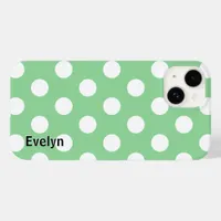 Elegant Light Green White Polka Dots Patterned Case-Mate iPhone 14 Case