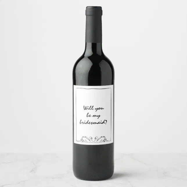 Timeless Handwritten Swans Bridesmaid Proposal Wine Label