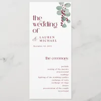 Simple Burgundy Modern Winter Wedding Program