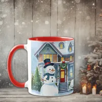 Cute Whimsical Snowman in the Front Yard Christmas Mug