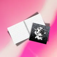 Silver Glitter on Black with a Cow | Notebook