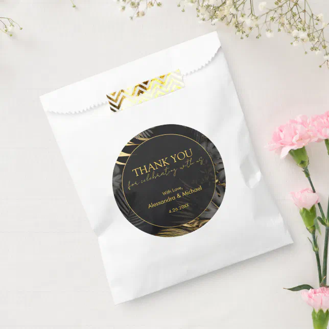 Modern Black Gold Tropical Wedding Favor Bag