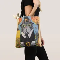 Pilgrim Folk Art Thanksgiving Cats Double Side Tote Bag