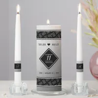 Elegant 11th Steel Wedding Anniversary Celebration Unity Candle Set