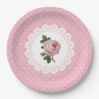 Personalized Pink Vintage Rose Paper Plates