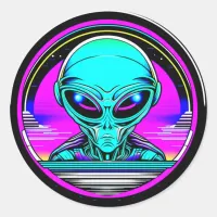 Extra Terrestrial Alien Flying a UFO Classic Round Sticker