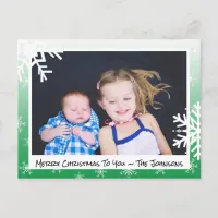 Christmas green Snowflakes Family Photo Card