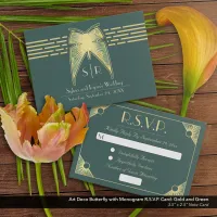 Art Deco Butterfly Green Gold RSVP Note Card