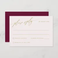 Mulberry Wine and Gold Elegant Wedding RSVP Card