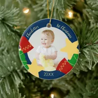 Retro Christmas your photo Ceramic Ornament