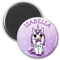 Personalize Purple  Unicorn with Butterfly on Nose Magnet