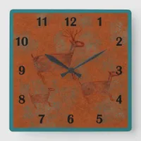 Southwest Canyons Deer Petroglyphs Regular Style   Square Wall Clock