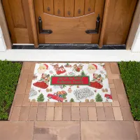 Vintage Christmas Pattern on White | Doormat