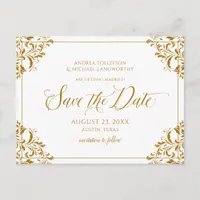 Vintage Save the Date Elegant Gold Wedding Announcement Postcard