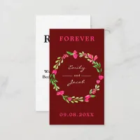 Elegant Pink Floral Wreath Dark Red Wed Registry Enclosure Card