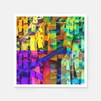 Abstract cubes purple paper napkins