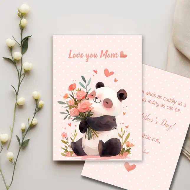 Cute Little Watercolor Panda Love Mothers Day Card