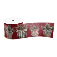 Christmas Plants in Buffalo Plaid Containers Satin Ribbon