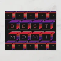 Best Mom Colored Blocks & Black Background Postcard