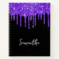 Dripping Violet Glitter Black Notebook