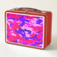 Pink and Blue Camouflage Add Name Metal Lunchbox