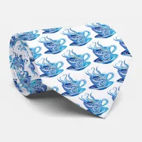 Artistic Blue Coffee Cup with Swirling Patterns Neck Tie