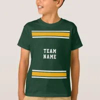 Green Gold White Sports Jersey Team Name Kids T-Shirt