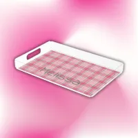 Pink and White Plaid Name Monogram | Acrylic Tray