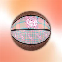 Blue, Pink & Peach Pattern with Glitter & Hearts | Mini Basketball