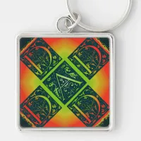 Dad Fancy Text Orange and Yellow Keychain