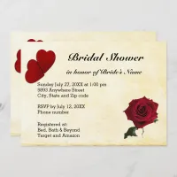 Red Hearts, Rose & Yellow Background Bridal Shower Invitation
