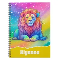 Rainbow Watercolor Lion with Faux Glitter Custom Notebook