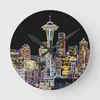 Dark be the Night - Luminous Seattle Skyline Round Clock