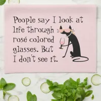 Through Ros&#233; Colored Glasses, Wine Pun Cat Kitchen Towel