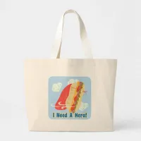 Super Hero Flying Caped Sandwich Motto Large Tote Bag