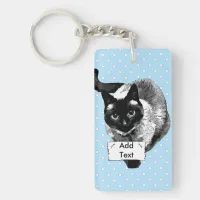 Cute Siamese Cat Holding Blank Sign Keychain
