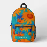 Pretty orange sunflowers with aqua blue printed backpack
