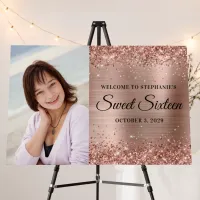 Glittery Rose Gold Foil Sweet Sixteen Welcome Big Foam Board