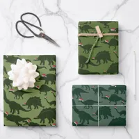 Fun & Whimsical Christmas Holiday Green Dinosaur Wrapping Paper Sheets