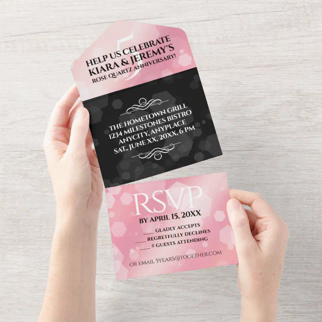 Elegant 5th Rose Quartz Wedding Anniversary All In One Invitation