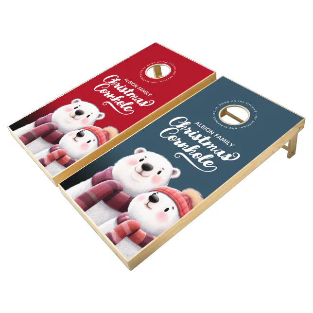 Cute Christmas Polar Bears Wearing Scarves Cornhole Set