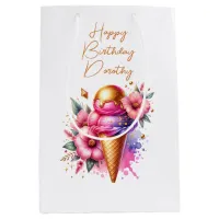 Pink and Gold Ice Cream Golden Birthday Medium Gift Bag