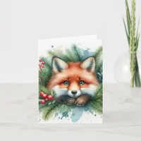 Adorable Christmas Watercolor Red Fox Card