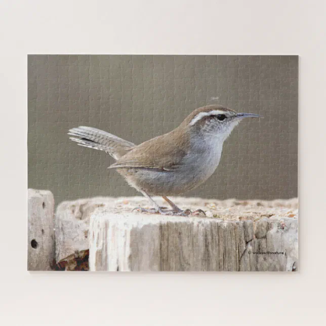 Bewick's Wren Songbird on Treestump Jigsaw Puzzle