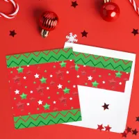 Green Red Christmas Shiny Stars and Zigzag Stripes Envelope Liner