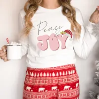 Peace Joy Retro 80's Font Santa Hat Pink Red Cute T-Shirt