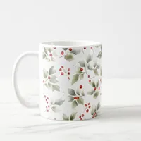 Pretty Watercolor Red and Green Botannical Coffee Mug