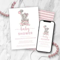 Cute Pink Glitter Elephant Baby Shower Invitation