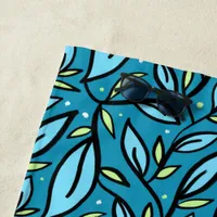 Abstract Blue Leaves Shower Curtain Beach Towel